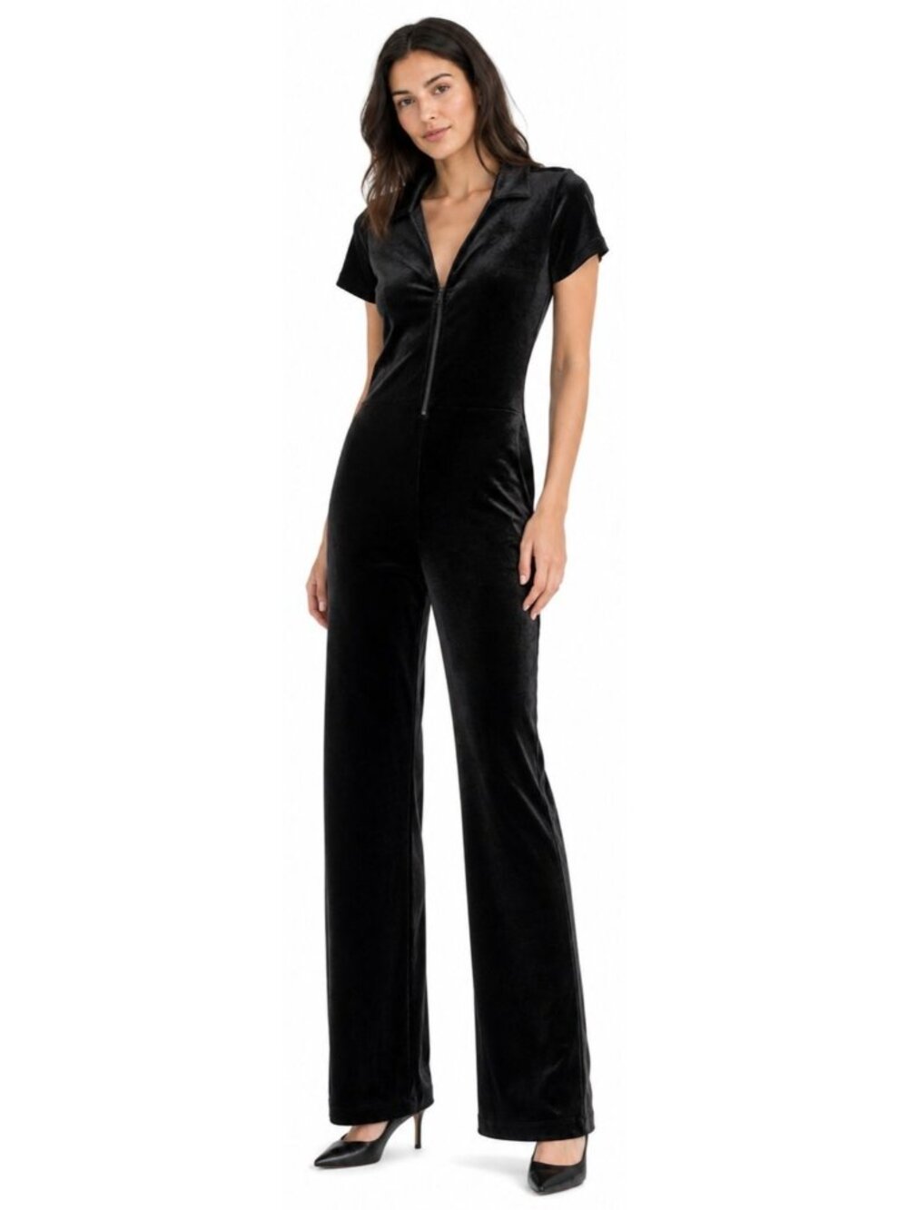 Women’s M Black Velvet Jumpsuit Zip Front Whimsigoth Witchy Dark Fairy Y2K
